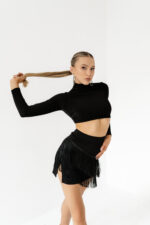 Classic dance top, long sleeve dance top with turtleneck, dance top with lace-up back, elegant dance top with cutout, top with built-in cups