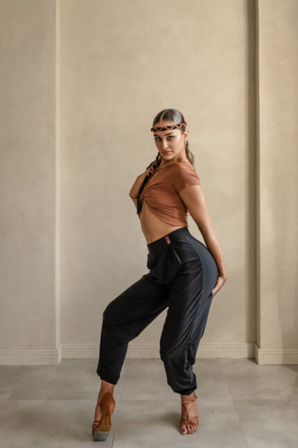 High-waisted Latin dance pants with an elastic waistband