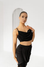 Dance top with draped neckline, top with built-in cups, elegant dance top, top with cup pockets, jersey dance top, stylish dance top